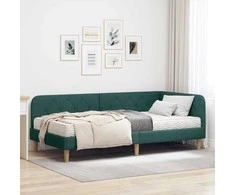 Lova Kampinė lovos konstrukcija Tamsiai žalia 90 x 200 cm audinys