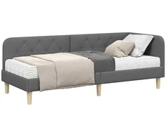 Lova Kampinė lovos konstrukcija Tamsiai pilka 80 x 200 cm audinys