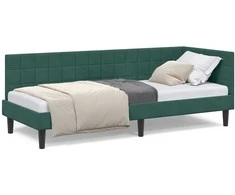 Lova Kampinė lovos konstrukcija Tamsiai žalia 80 cm x 200 cm Aksomas