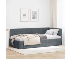 Lova Kampinė lovos konstrukcija Tamsiai pilka 90 cm x 190 cm Aksomas