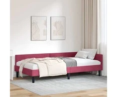Lova Kampinė lovos konstrukcija Vyno raudona 100 cm x 200 cm Aksomas