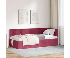Lova Kampinė lovos konstrukcija Vyno raudona 90 cm x 200 cm Aksomas