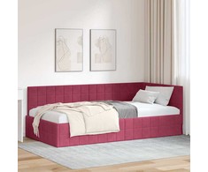Lova Kampinė lovos konstrukcija Vyno raudona 90 cm x 200 cm Aksomas