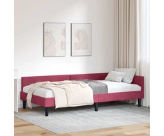Lova Kampinė lovos konstrukcija Vyno raudona 90 cm x 200 cm Aksomas