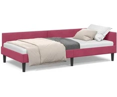 Lova Kampinė lovos konstrukcija Vyno raudona 90 cm x 190 cm Aksomas