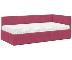 Lova Kampinė lovos konstrukcija su čiužiniu 2 pcs Žalia Aksomas