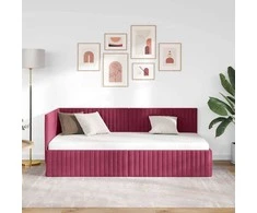Lova Kampinė lovos konstrukcija Vyno raudona 90 cm x 200 cm Aksomas