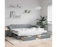 Sofa kušetė su dėtuvėmis ir stalčiais be čiužinio šviesiai pilka