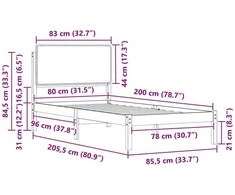 Lova Lovo rėmas su apmuštu galvūgaliu Šviesiai pilka 80 x 200 cm