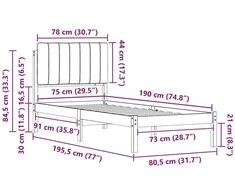 Lova Lovo rėmas su apmuštu galvūgaliu Šviesiai pilka 75 x 190 cm