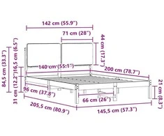 Lovo rėmas su apmuštu galvūgaliu Tamsiai pilka 140 x 200 cm
