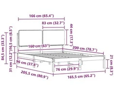 Lovo rėmas su apmuštu galvūgaliu Tamsiai pilka 160 x 200 cm