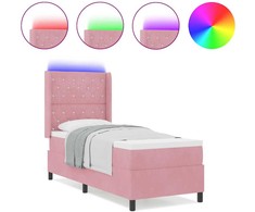 Kiemas lova su čiužiniu su LED Rožinė 80 x 200 cm Aksomas
