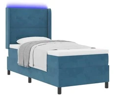 Kiemas lova su čiužiniu su LED Mėlyna 90 x 200 cm Aksomas
