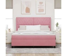 Kiemas lova su čiužiniu su LED Rožinė 180 x 200 cm Aksomas