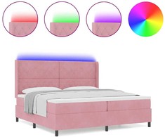 Kiemas lova su čiužiniu su LED Rožinė 200 x 200 cm Aksomas