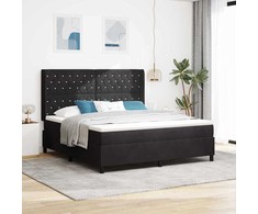 Kiemas lova su čiužiniu su LED Juoda 180 x 200 cm Aksomas