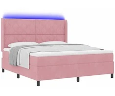 Kiemas lova su čiužiniu su LED Rožinė 180 x 200 cm Aksomas