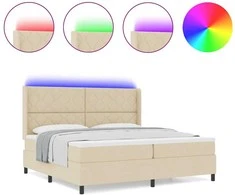 LED Čiužinio Lova su čiužiniu Kreminė 200 x 200 cm audinys