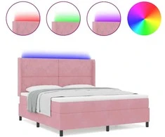 Kiemas lova su čiužiniu su LED Rožinė 180 x 200 cm Aksomas