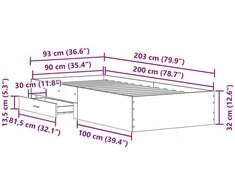 Lova Lovos rėmas Amatininkų ąžuolas 90 x 200 cm Apdirbta mediena