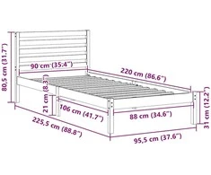 Lova Lovos rėmas Balta 90 x 220 cm Kietos pušies mediena