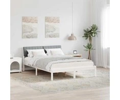 Lova Lovos rėmas Balta ir šviesiai pilka 135 x 190 cm Pušies masyvas
