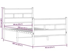 Lovos rėmas be čiužinio, dūminio ąžuolo, 90x200cm, metalas