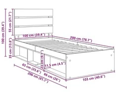 Lova Lovos rėmas Pilkas Sonoma 100 x 200 cm Kietos pušies mediena