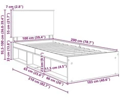Lova Lovos rėmas Pilkas Sonoma 100 x 200 cm Kietos pušies mediena