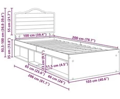 Lova Lovos rėmas Pilkas Sonoma 100 x 200 cm Kietos pušies mediena