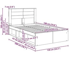 Lova Lovos rėmas Pilkas Sonoma 135 x 190 cm Kietos pušies mediena