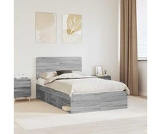 Lova Lovos rėmas Pilkas Sonoma 135 x 190 cm Kietos pušies mediena