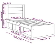 Lova Lovos rėmas Pilkas Sonoma 75 x 190 cm Kietos pušies mediena
