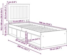 Lova Lovos rėmas Pilkas Sonoma 75 x 190 cm Kietos pušies mediena