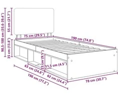 Lova Lovos rėmas Pilkas Sonoma 75 x 190 cm Kietos pušies mediena