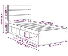 Lova Lovos rėmas Pilkas Sonoma 90 x 190 cm Kietos pušies mediena