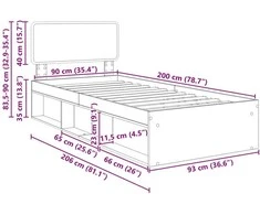 Lova Lovos rėmas Pilkas Sonoma 90 x 200 cm Kietos pušies mediena