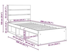 Lova Lovos rėmas Pilkas Sonoma 90 x 200 cm Kietos pušies mediena