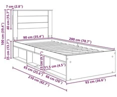 Lova Lovos rėmas Pilkas Sonoma 90 x 200 cm Kietos pušies mediena