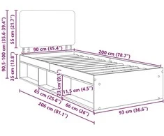 Lova Lovos rėmas Pilkas Sonoma 90 x 200 cm Kietos pušies mediena