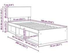 Lova Lovos rėmas Rudas ąžuolas 75 x 190 cm Apdirbta mediena
