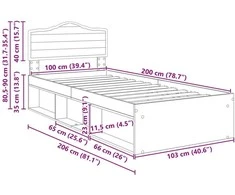 Lova Lovos rėmas Rūkyta ąžuolas 100 x 200 cm Kietos pušies mediena