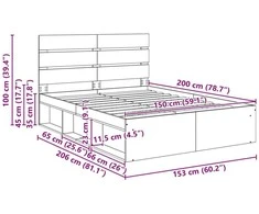 Lovos rėmas Rūkyta ąžuolas 150 x 200 cm Kietos pušies mediena