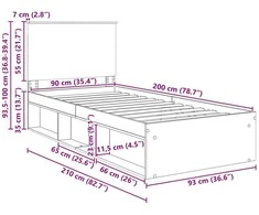 Lova Lovos rėmas Rūkyta ąžuolas 90 x 200 cm Kietos pušies mediena