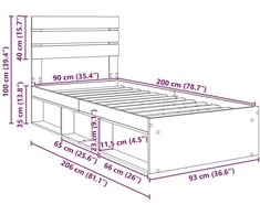 Lova Lovos rėmas Dūminio ąžuolo 90 x 200 cm Kietos pušies mediena