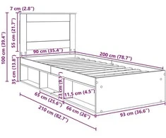 Lova Lovos rėmas Rūkyta ąžuolas 90 x 200 cm Kietos pušies mediena
