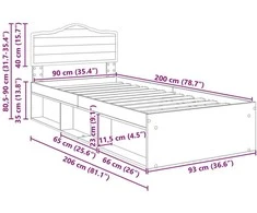 Lova Lovos rėmas Senas medis 90 x 200 cm Kietos pušies mediena
