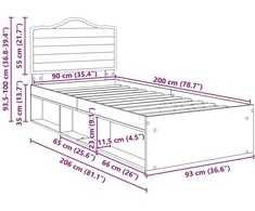 Lova Lovos rėmas Senas medis 90 x 200 cm Kietos pušies mediena