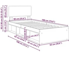 Lova Lovos rėmas Sonoma 90 x 190 cm Kietos pušies mediena